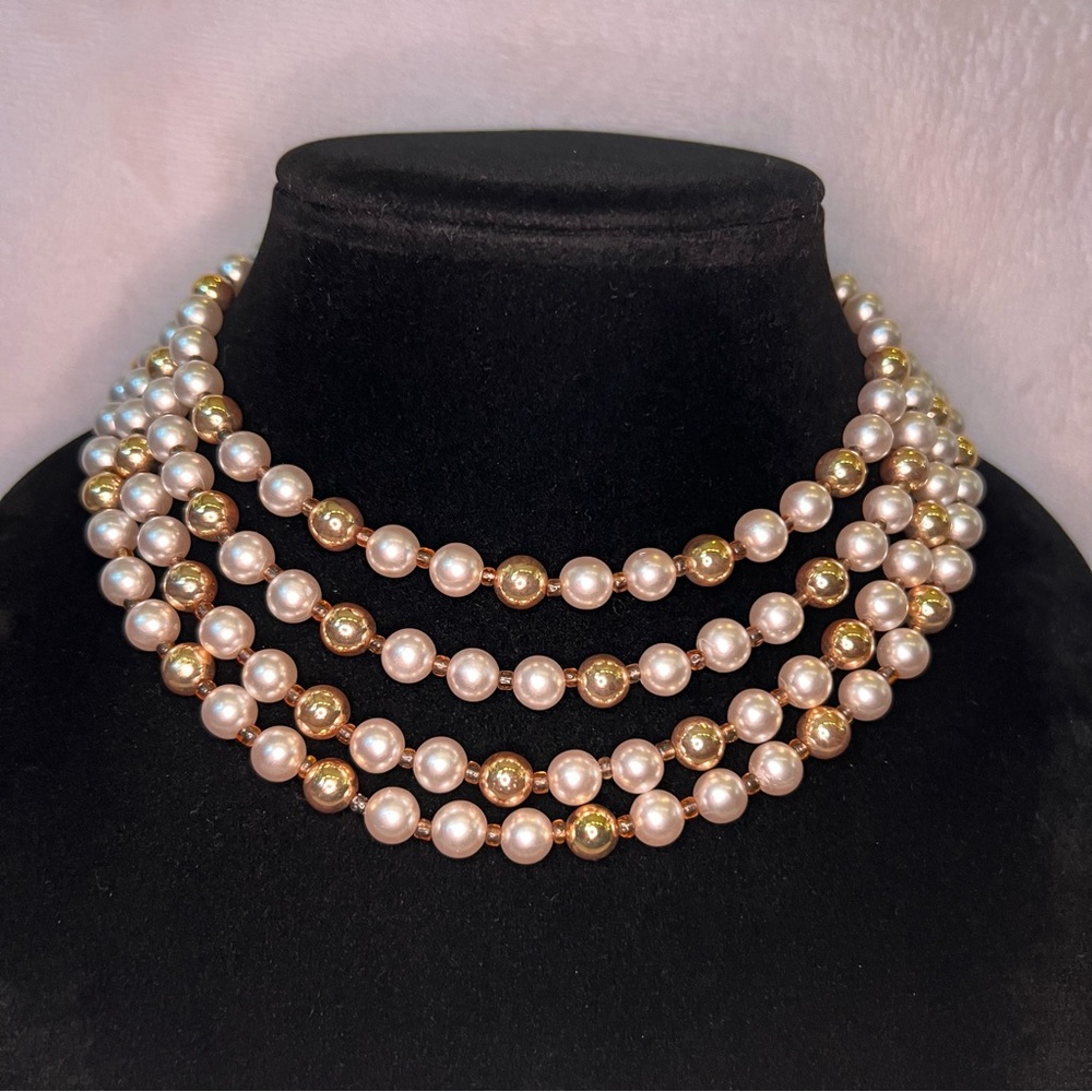 Vintage Japan signed Faux Pearl Multistrand Necklace